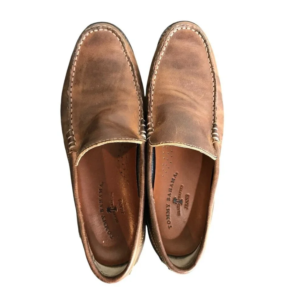 Tommy Bahama Loafer Mens 10.5 Brown Leather Island Crafted Jeans Moc Toe Slip On